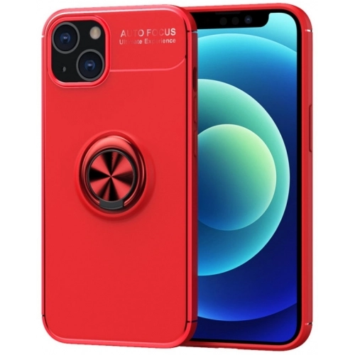 Apple iPhone 13 Mini (5.4) Kılıf Renkli Silikon Yüzüklü Standlı Auto Focus Ravel Kapak - Kırmızı