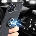 Apple iPhone 13 Mini (5.4) Kılıf Renkli Silikon Yüzüklü Standlı Auto Focus Ravel Kapak - Kırmızı - Siyah
