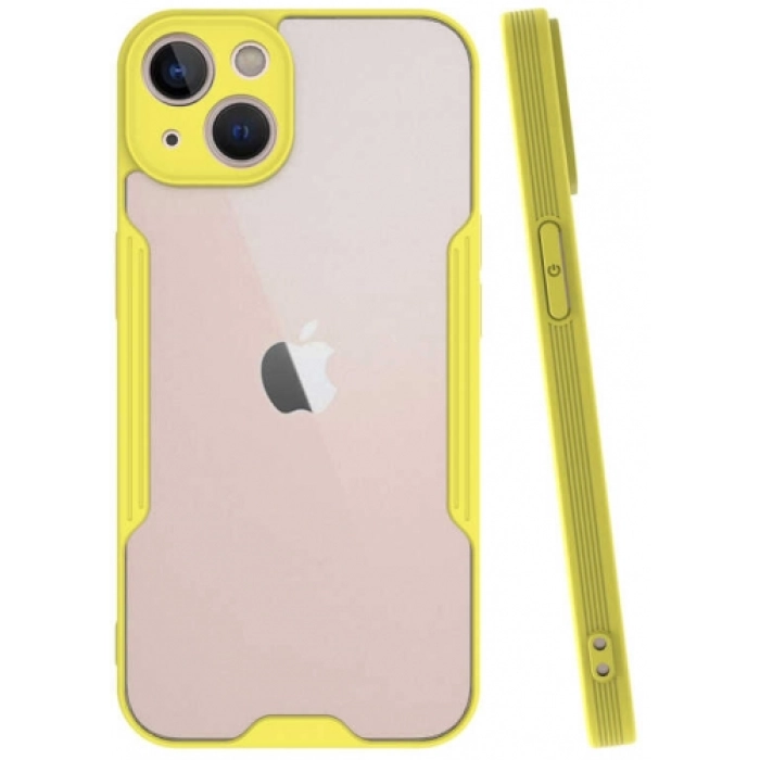 Apple iPhone 13 Mini (5.4) Kılıf Renkli Silikon Kamera Lens Korumalı Şeffaf Parfe Kapak - Sarı