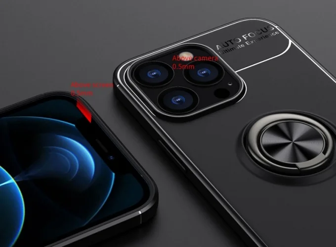 Apple iPhone 13 Pro (6.1) Kılıf Auto Focus Serisi Soft Premium Standlı Yüzüklü Kapak - Kırmızı Siyah