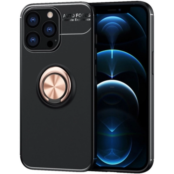 Apple iPhone 13 Pro (6.1) Kılıf Renkli Silikon Yüzüklü Standlı Auto Focus Ravel Kapak - Rose Gold