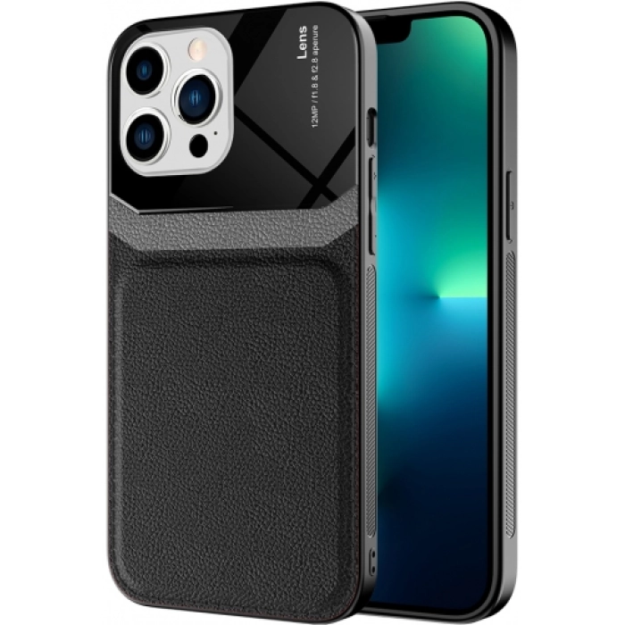 Apple iPhone 13 Pro (6.1) Kılıf Deri Görünümlü Emiks Kapak - Siyah