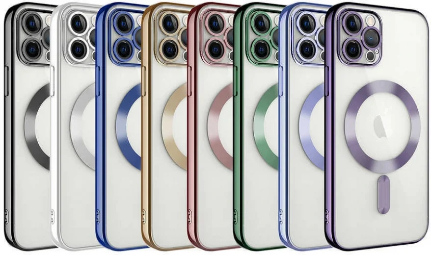 Apple iPhone 13 Pro (6.1) Kılıf Kamera Korumalı Şeffaf Magsafe Wireless Şarj Özellikli Demre Kapak - Gold