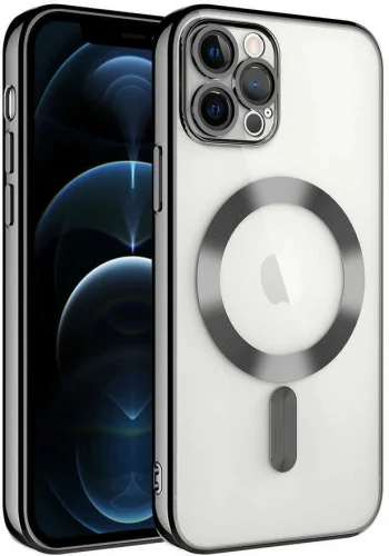 Apple iPhone 13 Pro (6.1) Kılıf Kamera Korumalı Şeffaf Magsafe Wireless Şarj Özellikli Demre Kapak - Gold