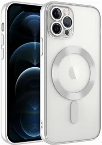 Apple iPhone 13 Pro (6.1) Kılıf Kamera Korumalı Şeffaf Magsafe Wireless Şarj Özellikli Demre Kapak - Gümüş