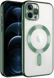 Apple iPhone 13 Pro (6.1) Kılıf Kamera Korumalı Şeffaf Magsafe Wireless Şarj Özellikli Demre Kapak - Koyu Yeşil