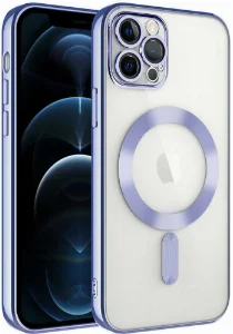 Apple iPhone 13 Pro (6.1) Kılıf Kamera Korumalı Şeffaf Magsafe Wireless Şarj Özellikli Demre Kapak - Lila