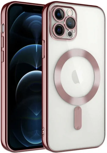 Apple iPhone 13 Pro (6.1) Kılıf Kamera Korumalı Şeffaf Magsafe Wireless Şarj Özellikli Demre Kapak - Rose Gold