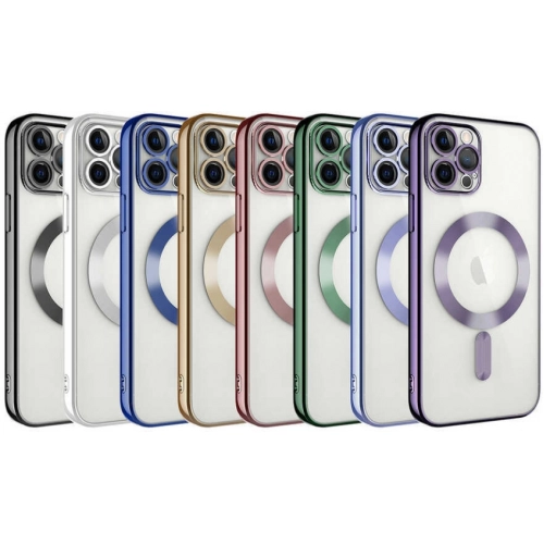 Apple iPhone 13 Pro (6.1) Kılıf Kamera Korumalı Şeffaf Magsafe Wireless Şarj Özellikli Demre Kapak - Sierra Mavi