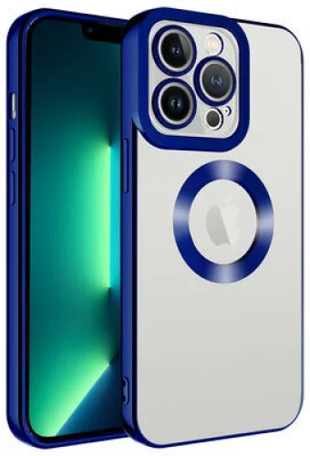 Apple iPhone 13 Pro (6.1) Kılıf Kamera Korumalı Silikon Logo Açık Omega Kapak - Mavi