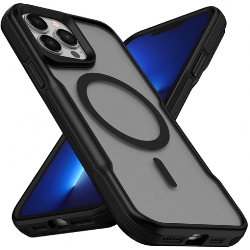 Apple iPhone 13 Pro (6.1) Kılıf Magsafe Şarj Özellikli Renkli Kenar Airbag Şeritli Lamer TPU MagSafe Kapak - Siyah