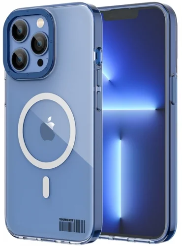 Apple iPhone 13 Pro (6.1) Kılıf Magsafe Şarj Özellikli Youngkit Coloured Glaze Serisi Kapak - Mavi