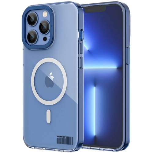 Apple iPhone 13 Pro (6.1) Kılıf Magsafe Şarj Özellikli Youngkit Coloured Glaze Serisi Kapak - Mavi