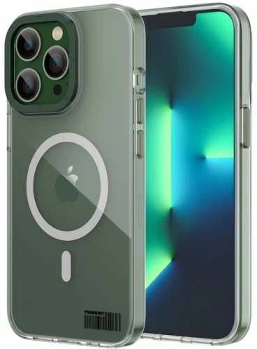 Apple iPhone 13 Pro (6.1) Kılıf Magsafe Şarj Özellikli Youngkit Coloured Glaze Serisi Kapak - Yeşil