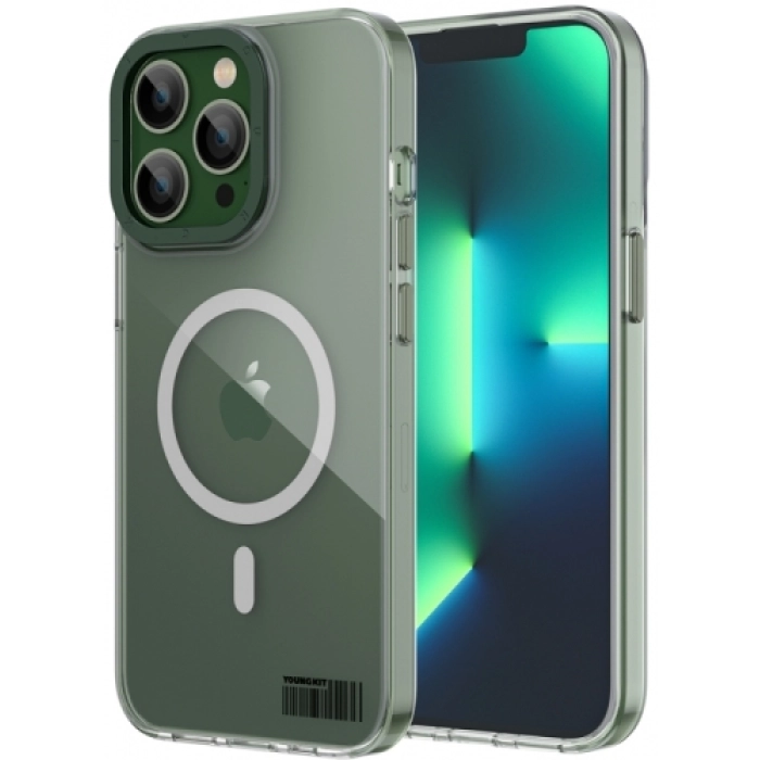 Apple iPhone 13 Pro (6.1) Kılıf Magsafe Şarj Özellikli Youngkit Coloured Glaze Serisi Kapak - Yeşil