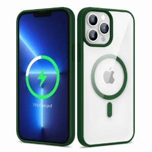 Apple iPhone 13 Pro (6.1) Kılıf Magsafe Wireless Şarj Özellikli Silikon Zore Ege Kapak - Koyu Yeşil