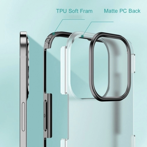 Apple iPhone 13 Pro (6.1) Kılıf Volks Serisi Kenarları Silikon Arkası Şeffaf Sert Kapak - Siyah