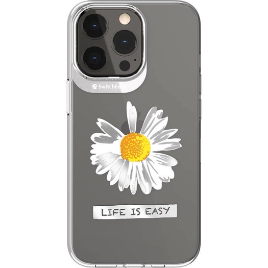 Apple iPhone 13 Pro Çift IMD Baskılı Switcheasy Artist Daisy Kapak - Şeffaf