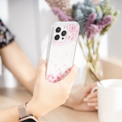 Apple iPhone 13 Pro Çift IMD Baskılı Switcheasy Artist Sakura Kapak - Pembe