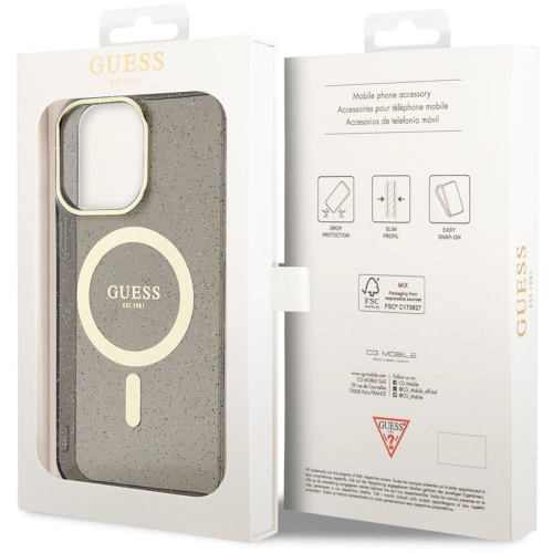 Apple iPhone 13 Pro Kılıf GUESS Magsafe Şarj Özellikli Glitter Kapak - Siyah