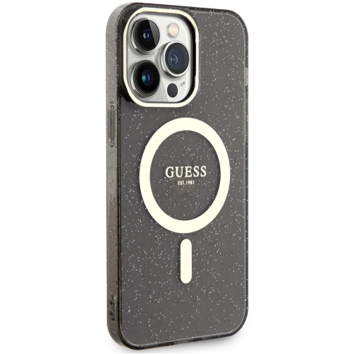 Apple iPhone 13 Pro Kılıf GUESS Magsafe Şarj Özellikli Glitter Kapak - Siyah