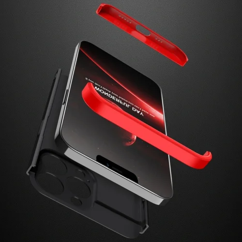 Apple iPhone 13 Pro Max (6.7) Kılıf 3 Parçalı 360 Tam Korumalı Rubber AYS Kapak - Kırmızı