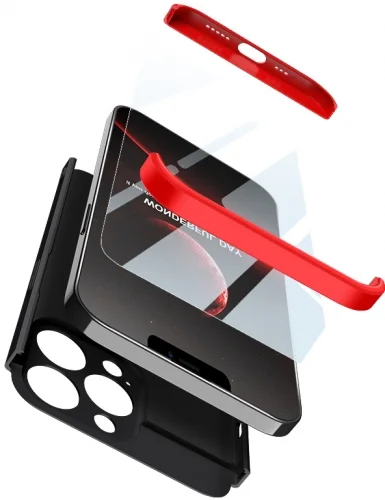 Apple iPhone 13 Pro Max (6.7) Kılıf 3 Parçalı 360 Tam Korumalı Rubber AYS Kapak - Mavi Siyah