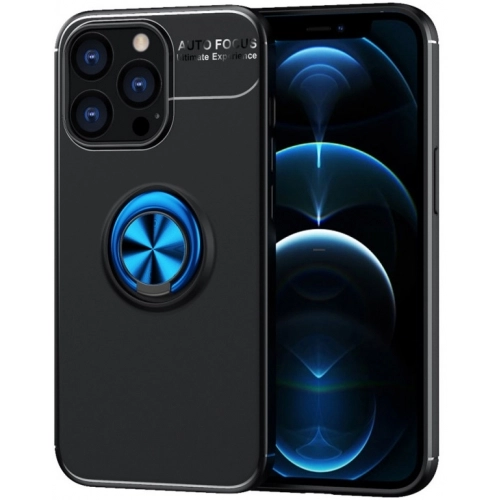 Apple iPhone 13 Pro Max (6.7) Kılıf Renkli Silikon Yüzüklü Standlı Auto Focus Ravel Kapak - Mavi - Siyah