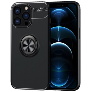 Apple iPhone 13 Pro Max (6.7) Kılıf Renkli Silikon Yüzüklü Standlı Auto Focus Ravel Kapak - Siyah