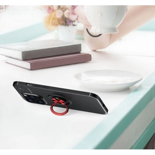 Apple iPhone 13 Pro Max (6.7) Kılıf Renkli Silikon Yüzüklü Standlı Auto Focus Ravel Kapak - Siyah