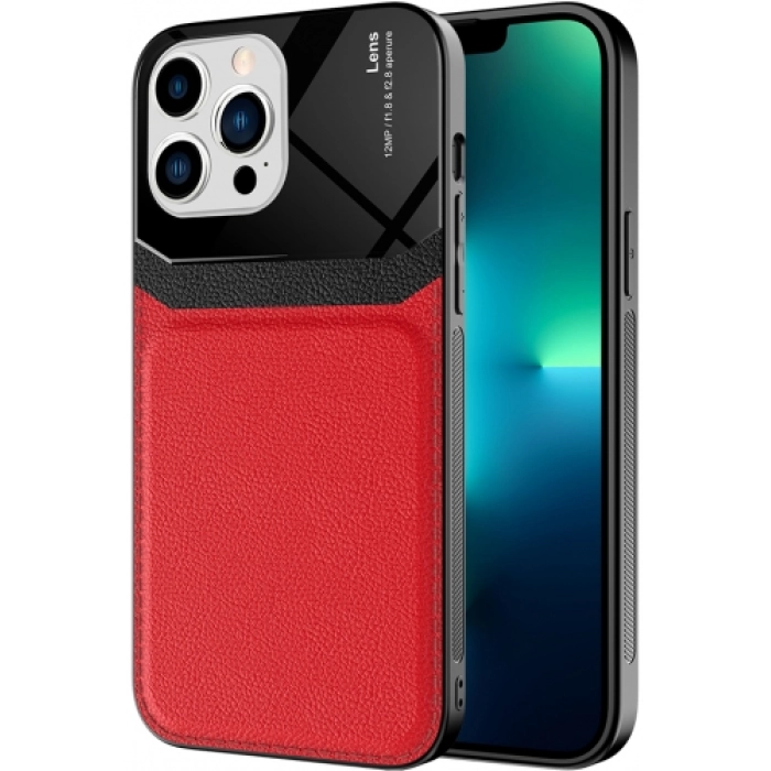 Apple iPhone 13 Pro Max (6.7) Kılıf Deri Görünümlü Emiks Kapak - Kırmızı