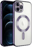Apple iPhone 13 Pro Max (6.7) Kılıf Kamera Korumalı Şeffaf Magsafe Wireless Şarj Özellikli Demre Kapak - Koyu Mor