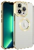 Apple iPhone 13 Pro Max (6.7) Kılıf Kamera Korumalı Silikon Logo Açık Omega Kapak - Gold