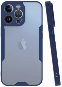 Apple iPhone 13 Pro Max (6.7) Kılıf Kamera Lens Korumalı Arkası Şeffaf Silikon Kapak - Lacivert