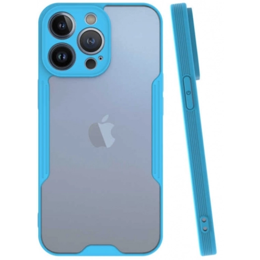 Apple iPhone 13 Pro Max (6.7) Kılıf Renkli Silikon Kamera Lens Korumalı Şeffaf Parfe Kapak - Mavi