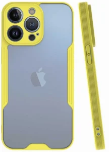Apple iPhone 13 Pro Max (6.7) Kılıf Kamera Lens Korumalı Arkası Şeffaf Silikon Kapak - Sarı