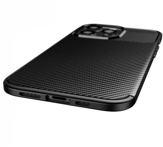 Apple iPhone 13 Pro Max (6.7) Kılıf Karbon Serisi Mat Fiber Silikon Negro Kapak - Lacivert