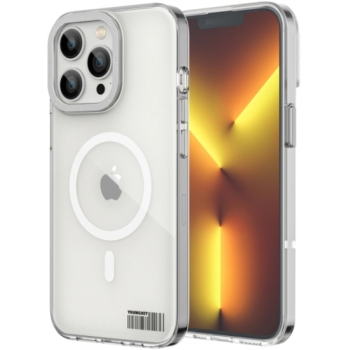 Apple iPhone 13 Pro Max (6.7) Kılıf Magsafe Şarj Özellikli Youngkit Coloured Glaze Serisi Kapak - Beyaz