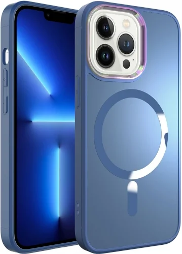 Apple iPhone 13 Pro Max (6.7) Kılıf Magsafe Wireless Şarj Özellikli Stil Kapak - Sierra Mavi