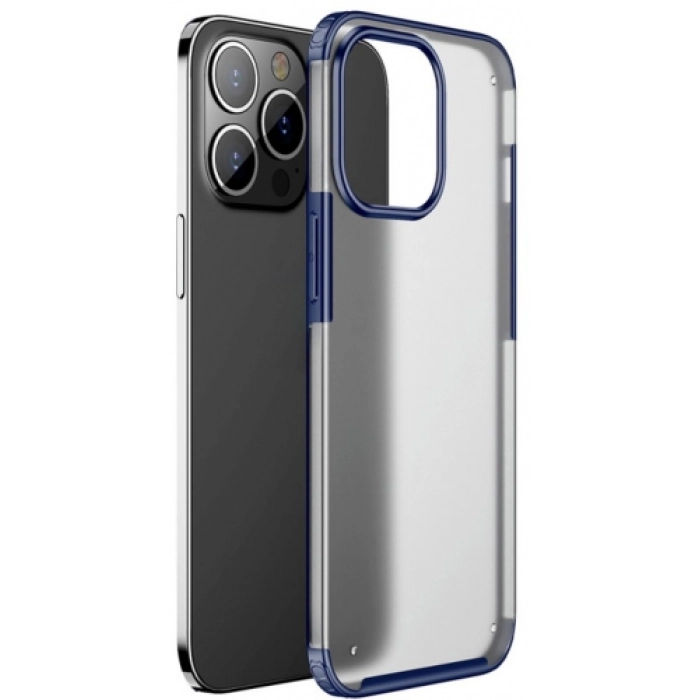 Apple iPhone 13 Pro Max (6.7) Kılıf Volks Serisi Kenarları Silikon Arkası Şeffaf Sert Kapak - Lacivert