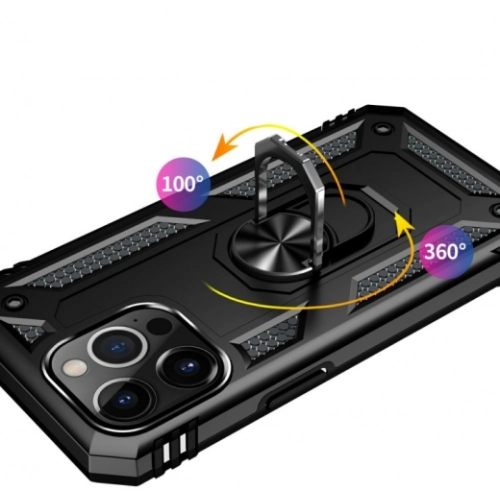 Apple iPhone 13 Pro Max (6.7) Kılıf Silikon Zırhlı Standlı Yüzüklü Mıknatıslı Tank Kapak - Gümüş