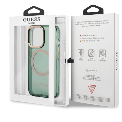 Apple iPhone 13 Pro Max Kılıf GUESS Magsafe Şarj Özellikli Airbagli Dizayn Kapak - Yeşil