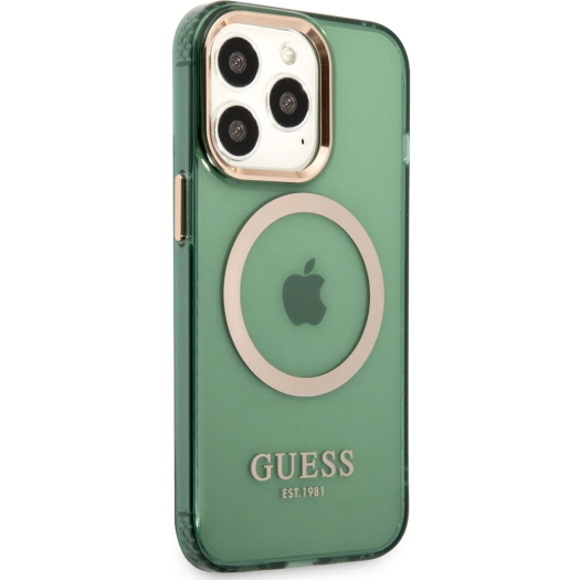 Apple iPhone 13 Pro Max Kılıf GUESS Magsafe Şarj Özellikli Airbagli Dizayn Kapak - Yeşil