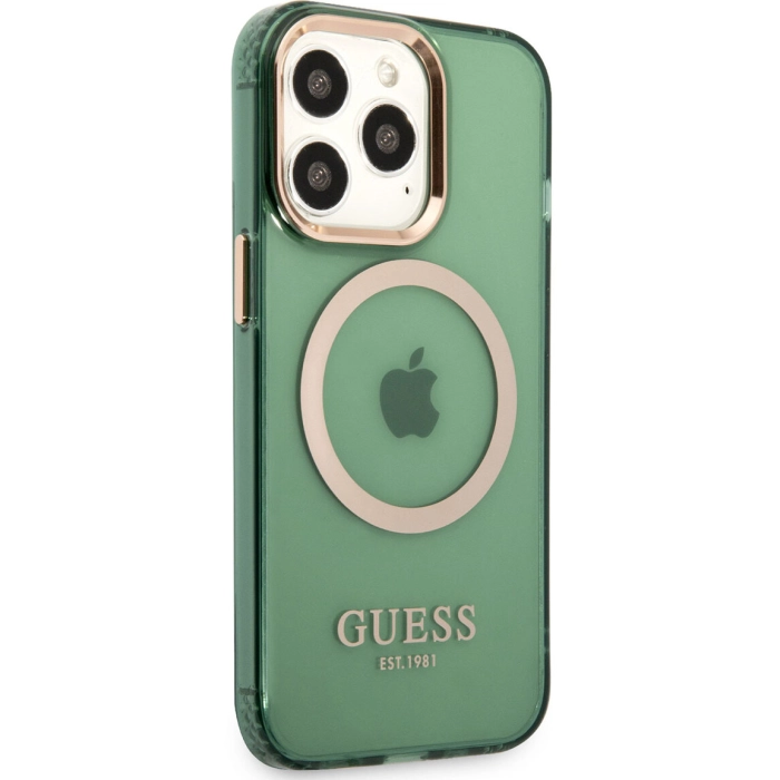 Apple iPhone 13 Pro Max Kılıf GUESS Magsafe Şarj Özellikli Airbagli Dizayn Kapak - Yeşil