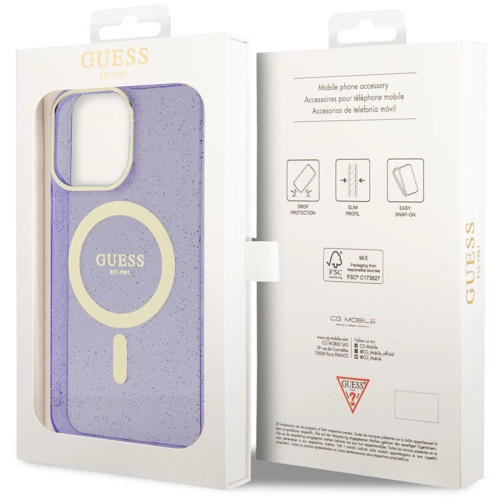 Apple iPhone 13 Pro Max Kılıf GUESS Magsafe Şarj Özellikli Glitter Kapak - Mor