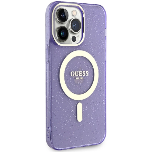 Apple iPhone 13 Pro Max Kılıf GUESS Magsafe Şarj Özellikli Glitter Kapak - Mor