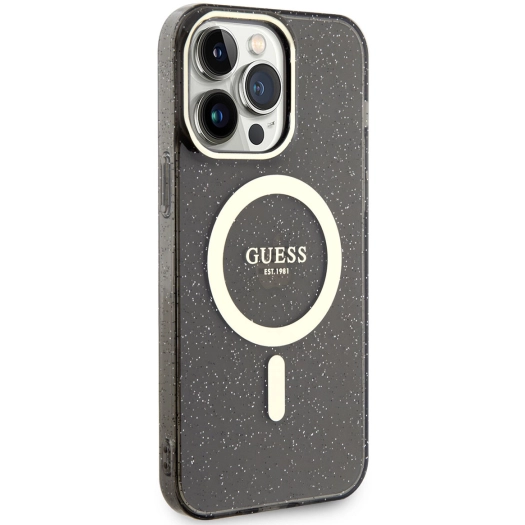 Apple iPhone 13 Pro Max Kılıf GUESS Magsafe Şarj Özellikli Glitter Kapak - Siyah