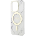 Apple iPhone 13 Pro Max Kılıf GUESS Magsafe Şarj Özellikli Mermer Desenli Kapak - Beyaz