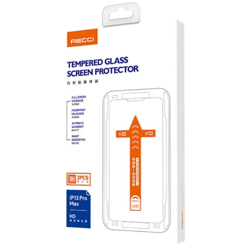 Apple iPhone 13 Pro Max Recci RSP-A11 HD Temperli Cam Ekran Koruyucu + Kolay Uygulama Aparatlı - Siyah