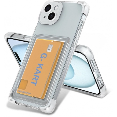 Apple iPhone 14 (6.1) Kılıf Airbag Tasarımlı Şeffaf Kartlıklı G-Kart Kapak - Şeffaf